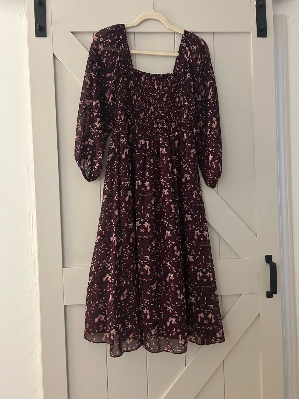 Madewell Maroon Dress with Pink Floral Accents